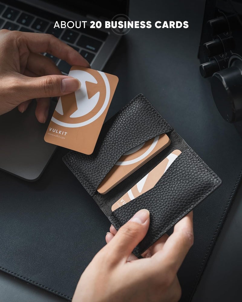 VULKIT Leather Business Card Holder 2 Sided Slim Business Name Card Organizer for Men or Women (Litchi Black) - Image 3